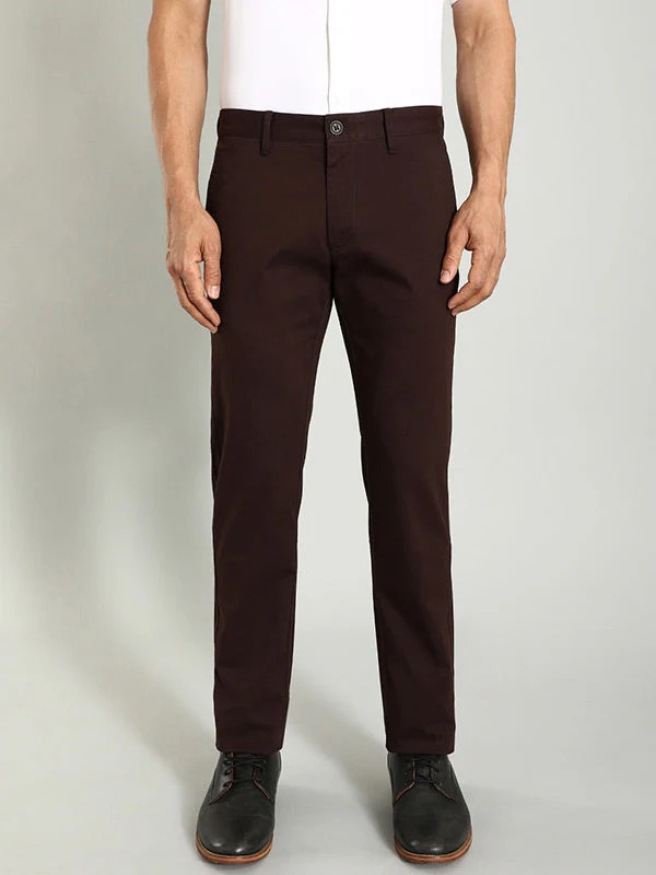 Indian Terrain Men's Slim Fit Solid Brown Trousers